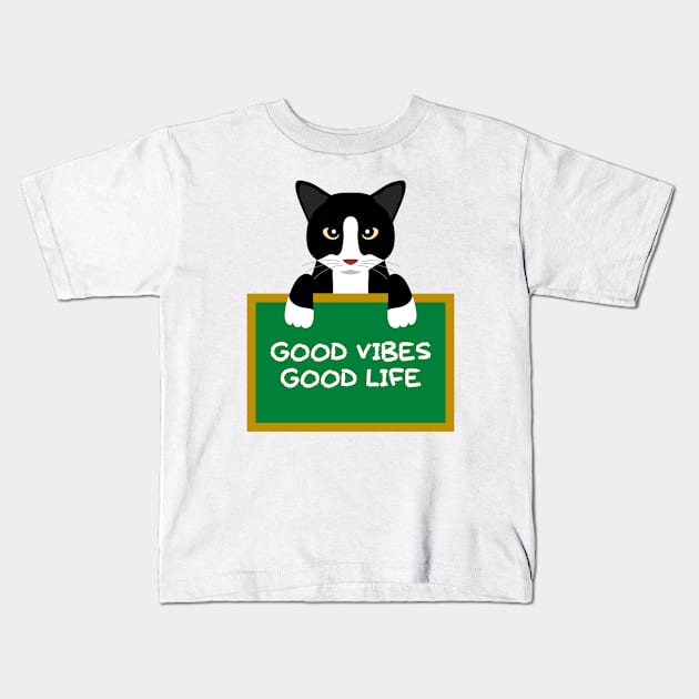 Advice Cat - Good Vibes Good Life Kids T-Shirt by inotyler